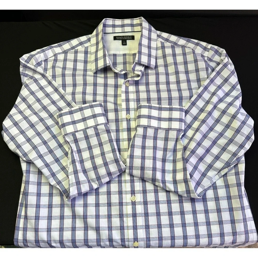 Banana Republic Mens Large Slim Fit Plaid Long Sleeve Button Up Shirt Non-Iron